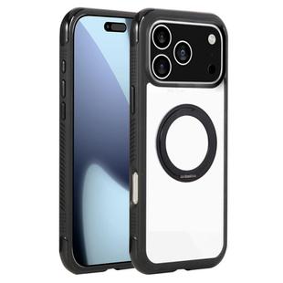 For iPhone 17 Pro Max Solid Color Edge Transparency Rotation Holder MagSafe Phone Case(Black)