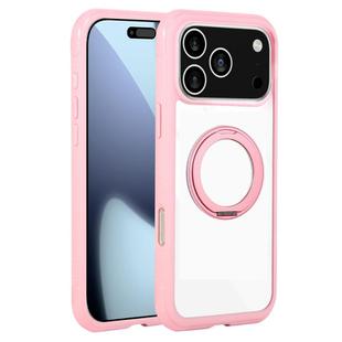 For iPhone 17 Pro Solid Color Edge Transparency Rotation Holder MagSafe Phone Case(Pink)
