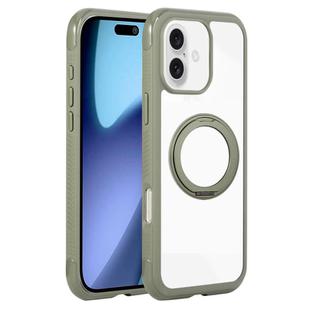 For iPhone 17 Solid Color Edge Transparency Rotation Holder MagSafe Phone Case(Army Green)