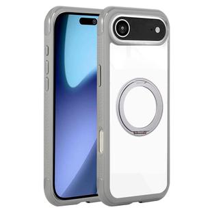 For iPhone 17 Air Solid Color Edge Transparency Rotation Holder MagSafe Phone Case(Grey)