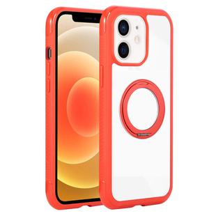 For iPhone 12 / 12 Pro Solid Color Edge Transparency Rotation Holder MagSafe Phone Case(Red)