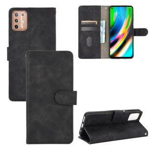 For Motorola Moto G9 Plus Solid Color Skin Feel Magnetic Buckle Horizontal Flip Calf Texture PU Leather Case with Holder & Card Slots & Wallet(Black)