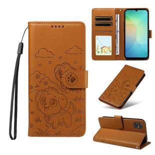 For Samsung Galaxy A06 / A07 Embossed Heart Dog RFID Blocking Wallet Leather Phone Case(Brown)