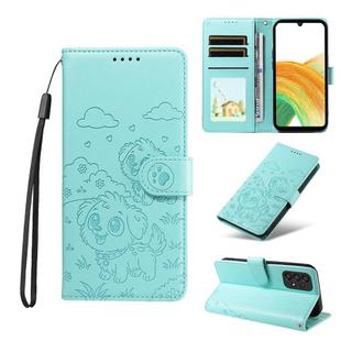 For Samsung Galaxy A33 5G Embossed Heart Dog RFID Blocking Wallet Leather Phone Case(Green)