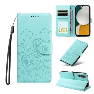 For Samsung Galaxy A34 5G Embossed Heart Dog RFID Blocking Wallet Leather Phone Case(Green)