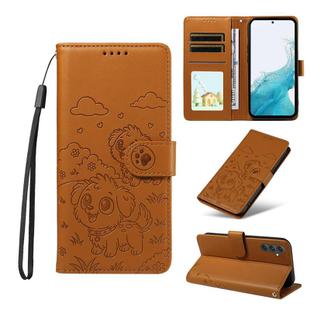For Samsung Galaxy A54 5G Embossed Heart Dog RFID Blocking Wallet Leather Phone Case(Brown)