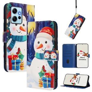 For Redmi Note 12 4G Global Christmas Series Buckle Leather Phone Case with Hand Strap(Gift Box Snowman)