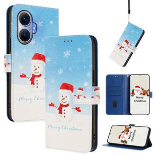 For Xiaomi Poco F7 / Redmi Turbo 4 Pro Christmas Series Buckle Leather Phone Case with Hand Strap(Snowflake Snowman)