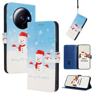 For Xiaomi 12S Ultra Christmas Series Buckle Leather Phone Case with Hand Strap(Snowflake Snowman)