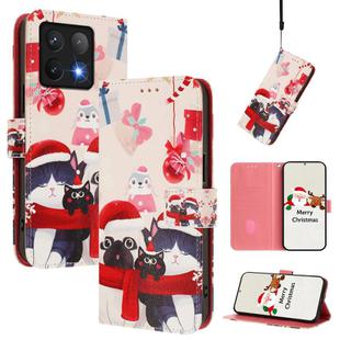 For Xiaomi 14T 5G Christmas Series Buckle Leather Phone Case with Hand Strap(Christmas Animals)