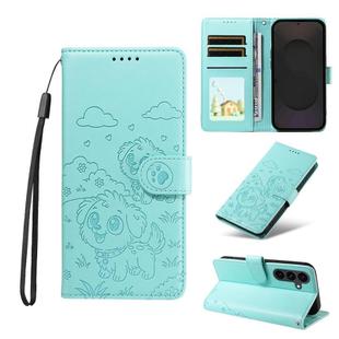 For Samsung Galaxy S25 FE 5G Embossed Heart Dog RFID Blocking Wallet Leather Phone Case(Green)
