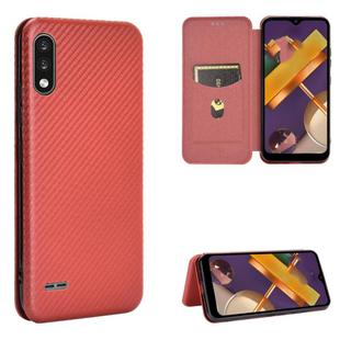 For LG K22 Carbon Fiber Texture Horizontal Flip TPU + PC + PU Leather Case with Card Slot(Brown)