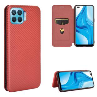 For OPPO F17 Pro / A93 / Reno4 Lite Carbon Fiber Texture Horizontal Flip TPU + PC + PU Leather Case with Card Slot(Brown)