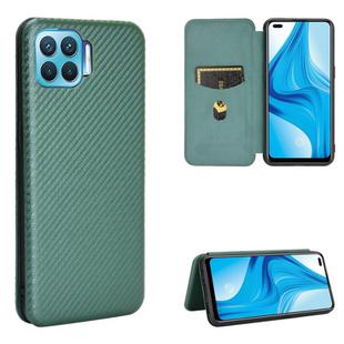 For OPPO F17 Pro / A93 / Reno4 Lite Carbon Fiber Texture Horizontal Flip TPU + PC + PU Leather Case with Card Slot(Green)