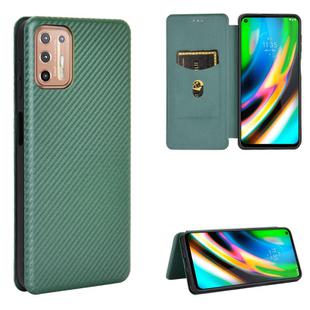 For Motorola Moto G9 Plus Carbon Fiber Texture Horizontal Flip TPU + PC + PU Leather Case with Card Slot(Green)