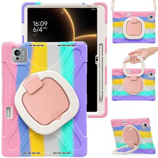 For Xiaomi Pad 7 Ultra Silicone Hybrid PC Tablet Case with Holder & Shoulder Strap(Colorful Pink)