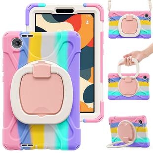 For Lenovo Tab K9 / One 8.7 Silicone Hybrid PC Tablet Case with Holder & Shoulder Strap(Colorful Pink)