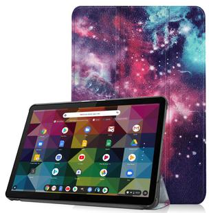 For Lenovo Duet Chromebook Custer Painted Pattern Horizontal Flip Smart Flat PU Leather Case with Sleep / Wake-up Function & 3-Fold Holder(Galaxy Nebula)