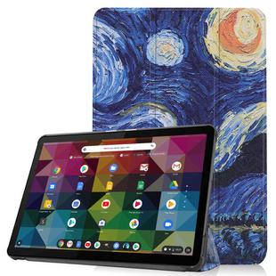 For Lenovo Duet Chromebook Custer Painted Pattern Horizontal Flip Smart Flat PU Leather Case with Sleep / Wake-up Function & 3-Fold Holder(Starry Sky)