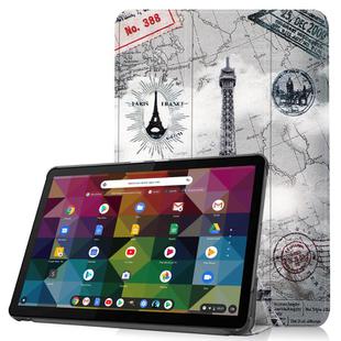 For Lenovo Duet Chromebook Custer Painted Pattern Horizontal Flip Smart Flat PU Leather Case with Sleep / Wake-up Function & 3-Fold Holder(Retro Tower)
