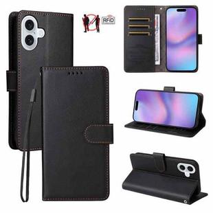 For iPhone 17 Litchi Texture RFID Blocking 3-Card Wallet Leather Phone Case(Black)