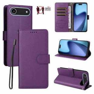 For iPhone Air Litchi Texture RFID Blocking 3-Card Wallet Leather Phone Case(Purple)