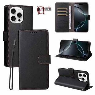 For iPhone 16 Pro Max Litchi Texture RFID Blocking 3-Card Wallet Leather Phone Case(Black)