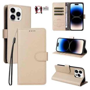 For iPhone 14 Pro Litchi Texture RFID Blocking 3-Card Wallet Leather Phone Case(Beige)