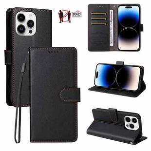 For iPhone 14 Pro Litchi Texture RFID Blocking 3-Card Wallet Leather Phone Case(Black)