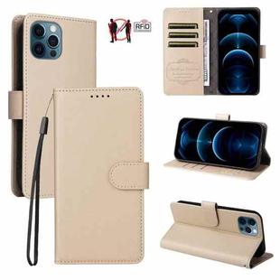 For iPhone 13 Pro Litchi Texture RFID Blocking 3-Card Wallet Leather Phone Case(Beige)