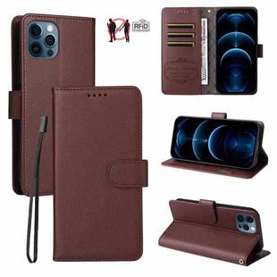 For iPhone 12 Pro Max Litchi Texture RFID Blocking 3-Card Wallet Leather Phone Case(Brown)