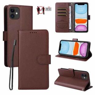 For iPhone 12 mini Litchi Texture RFID Blocking 3-Card Wallet Leather Phone Case(Brown)