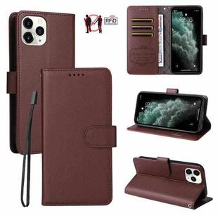 For iPhone 11 Pro Max Litchi Texture RFID Blocking 3-Card Wallet Leather Phone Case(Brown)