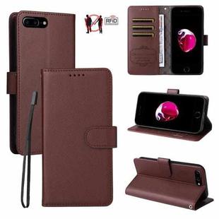 For iPhone 7 Plus / 8 Plus Litchi Texture RFID Blocking 3-Card Wallet Leather Phone Case(Brown)