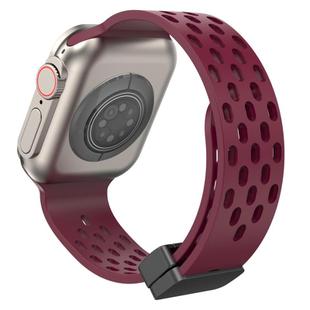 For Apple Watch 42 / 44 / 45 / 46 / 49mm xDfind Magnetic Clasp Silicone Watch Band(Wine Red)
