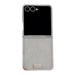 For Samsung Galaxy Z Flip5 Plating Frame Glitter Paper Nameplate Full Coverage Phone Case(Ripples Silver)