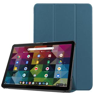 For Lenovo Duet Chromebook uster Texture Smart PU Leather Case with Sleep / Wake-up Function & 3-Fold Holder(Dark Green)
