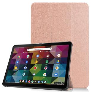 For Lenovo Duet Chromebook uster Texture Smart PU Leather Case with Sleep / Wake-up Function & 3-Fold Holder(Rose Gold)