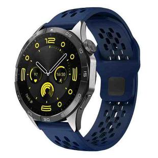 22mm xDfind Flat Head Breathable Hole Black Buckle Silicone Watch Band(Midnight Blue)