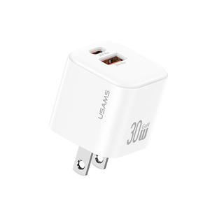 USAMS CC270 30W GaN USB-C / Type-C and USB Dual-port Mini Fast Charger, Plug:US Plug(White)