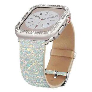 For Apple Watch 38 / 40 / 41 / S10 42mm xDfind Glitter Sequins Leather Watch Band(White)