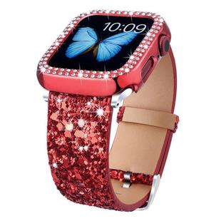 For Apple Watch 38 / 40 / 41 / S10 42mm xDfind Glitter Sequins Leather Watch Band(Red)