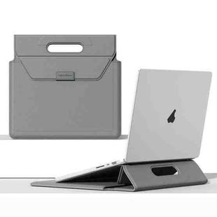 For 13 / 14 inch Handle Portable Laptop Briefcase PU Leather Laptop Sleeve with Foldable Stand(Grey)