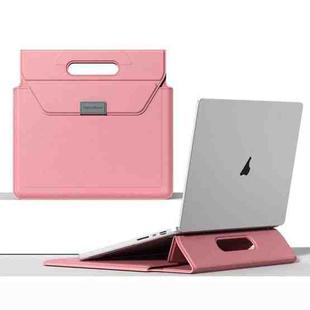 For 13 / 14 inch Handle Portable Laptop Briefcase PU Leather Laptop Sleeve with Foldable Stand(Pink)
