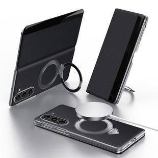 For Samsung Galaxy Z Fold6 SULADA Smart View Window MagSafe Magnetic Holder Leather Phone Case(Black)