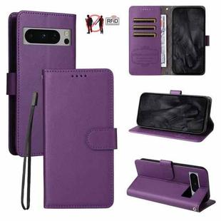 For Google Pixel 8 Pro Litchi Texture RFID Blocking 3-Card Wallet Leather Phone Case(Purple)