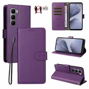 For Infinix Hot 60 4G / Hot 60i 4G Litchi Texture RFID Blocking 3-Card Wallet Leather Phone Case(Purple)