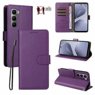 For Infinix Hot 60 Pro 4G Litchi Texture RFID Blocking 3-Card Wallet Leather Phone Case(Purple)