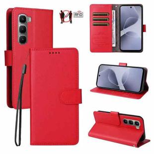 For Infinix Hot 60 Pro 4G Litchi Texture RFID Blocking 3-Card Wallet Leather Phone Case(Red)