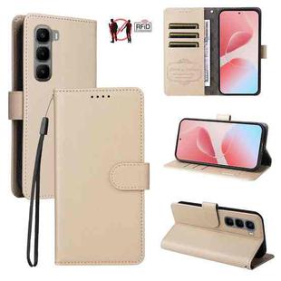 For Infinix Hot 60 Pro+ 4G Litchi Texture RFID Blocking 3-Card Wallet Leather Phone Case(Beige)
